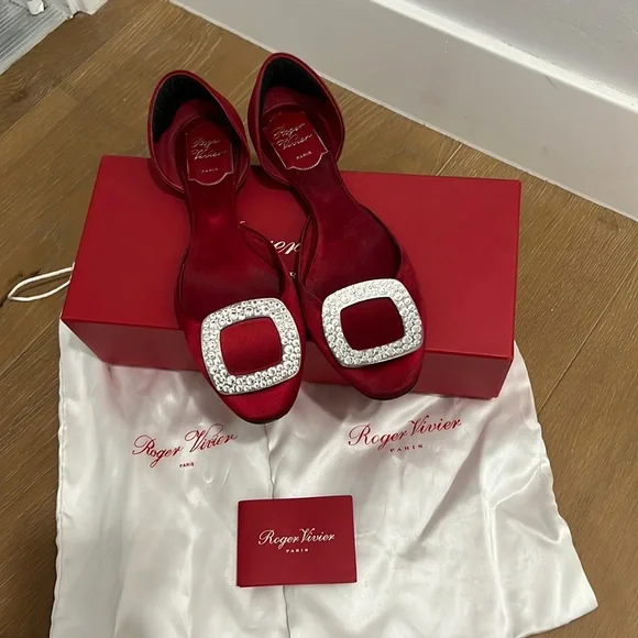 Roger Vivier, Shoes, Authentic Roger Vivier Scandal Red Chips Strass  Ballerina Flats Crystal Shoes